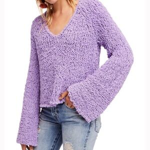 Free People Purple Sand Dune Bell Sleeve Sweater Size M